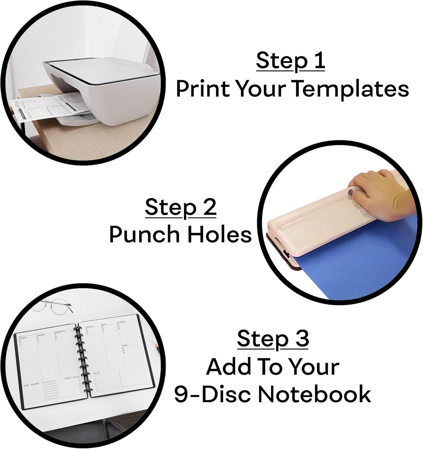 Blank 7 x 9.25 Inch Paper, 120 GSM, 400 Sheets, DIY Template Printing in Happy Planners, Classic Size Unpunched, Loose Leaf, White, Discbound 9 Disc Planner Refill