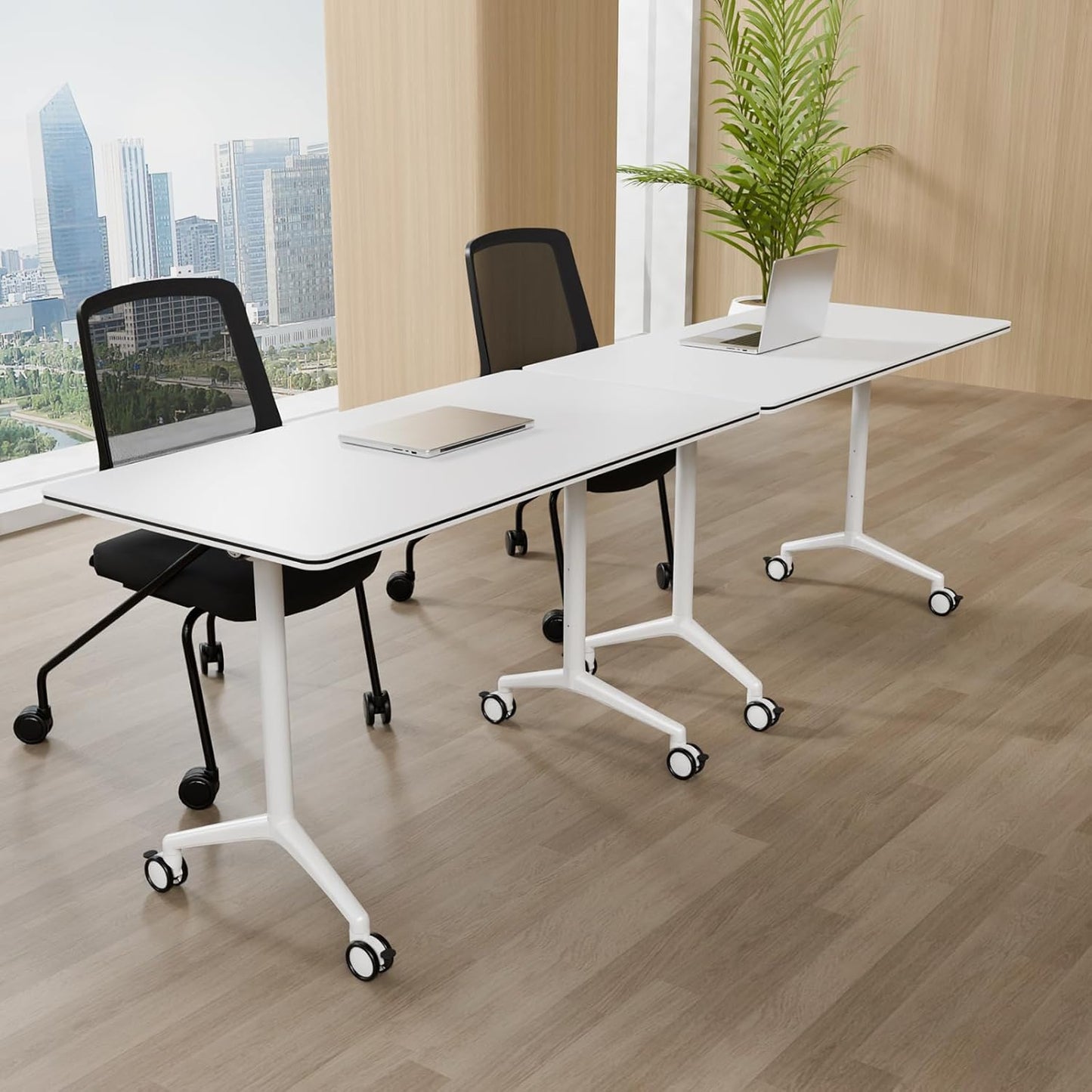 Conference Room Tables,Folding Conference Table Rolling Meeting Modern Training Tables with Flip Top,Mobile Conference Table with Locking Wheels,for Meeting Room Office Classroom(2pack 70.8in)