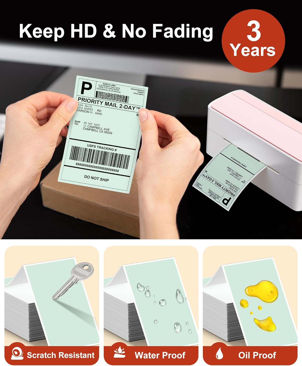 Phomemo 4x6 Thermal Labels for Shipping Label Printer - 500PCS Green Mailing Labels - 4x6 Direct Thermal Label Fanfold Compatible with Rollo,MUNBYN,Nelko,JADENS,POLONO - Water/Oilproof - NO BPA/BPS