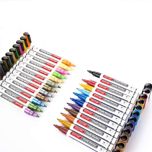 ZEYAR Liquid Chalk Marker-Wet Erase Marker, 24 Colors, 1.2mm Fine Tip for Detailed Drawing, Writes on Nonporous Chalkboards, Bistro Boards, Windows, Plastic and more (24 Colors)
