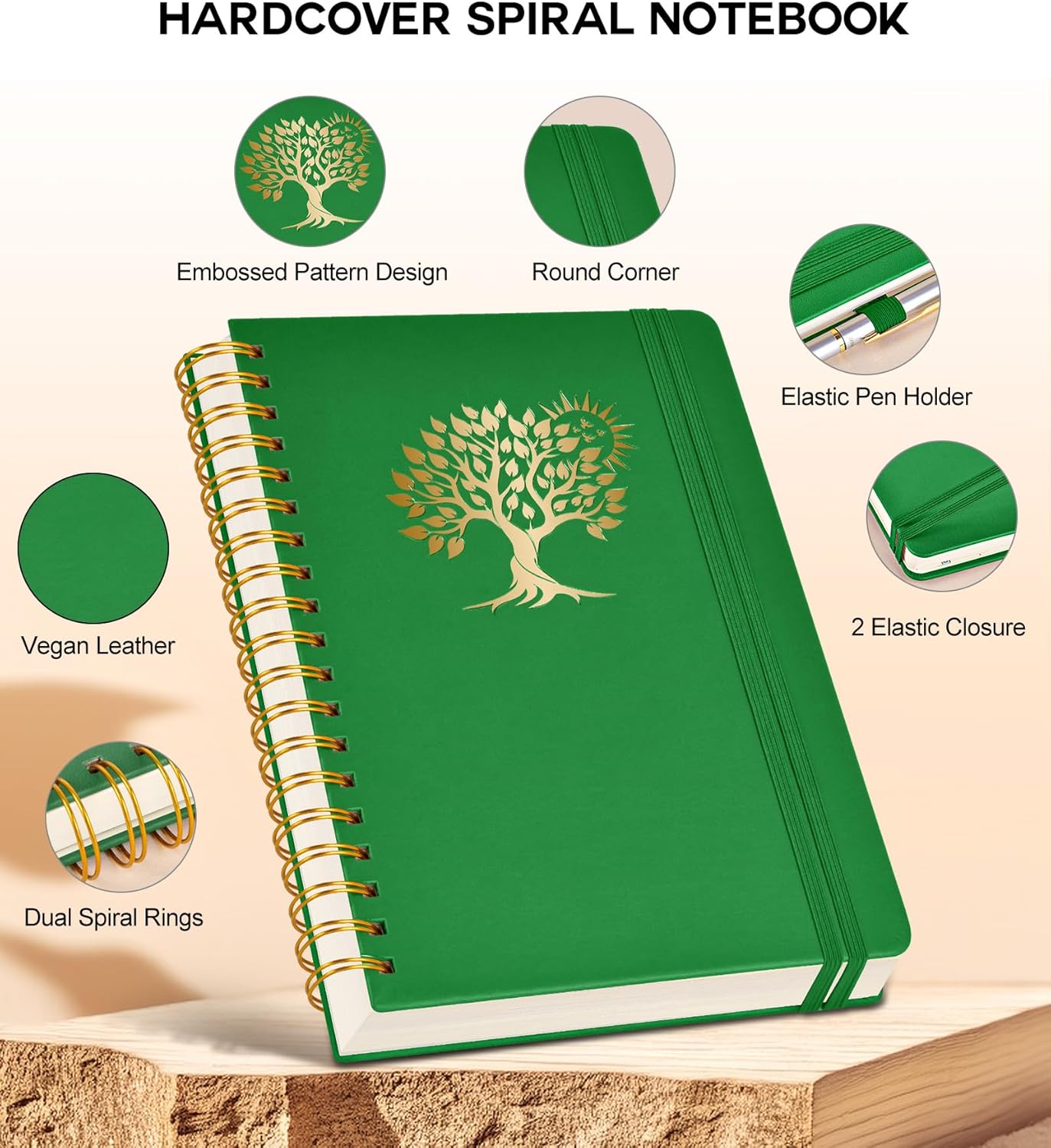 Large Spiral Notebook Journal for Women Men - 300 Numbered Lined Pages, College Ruled, A4 Hardcover Spiral Bound Notebook for School, Work, Note Taking, Writing, Leather Spiral Journal 8.5"x11"