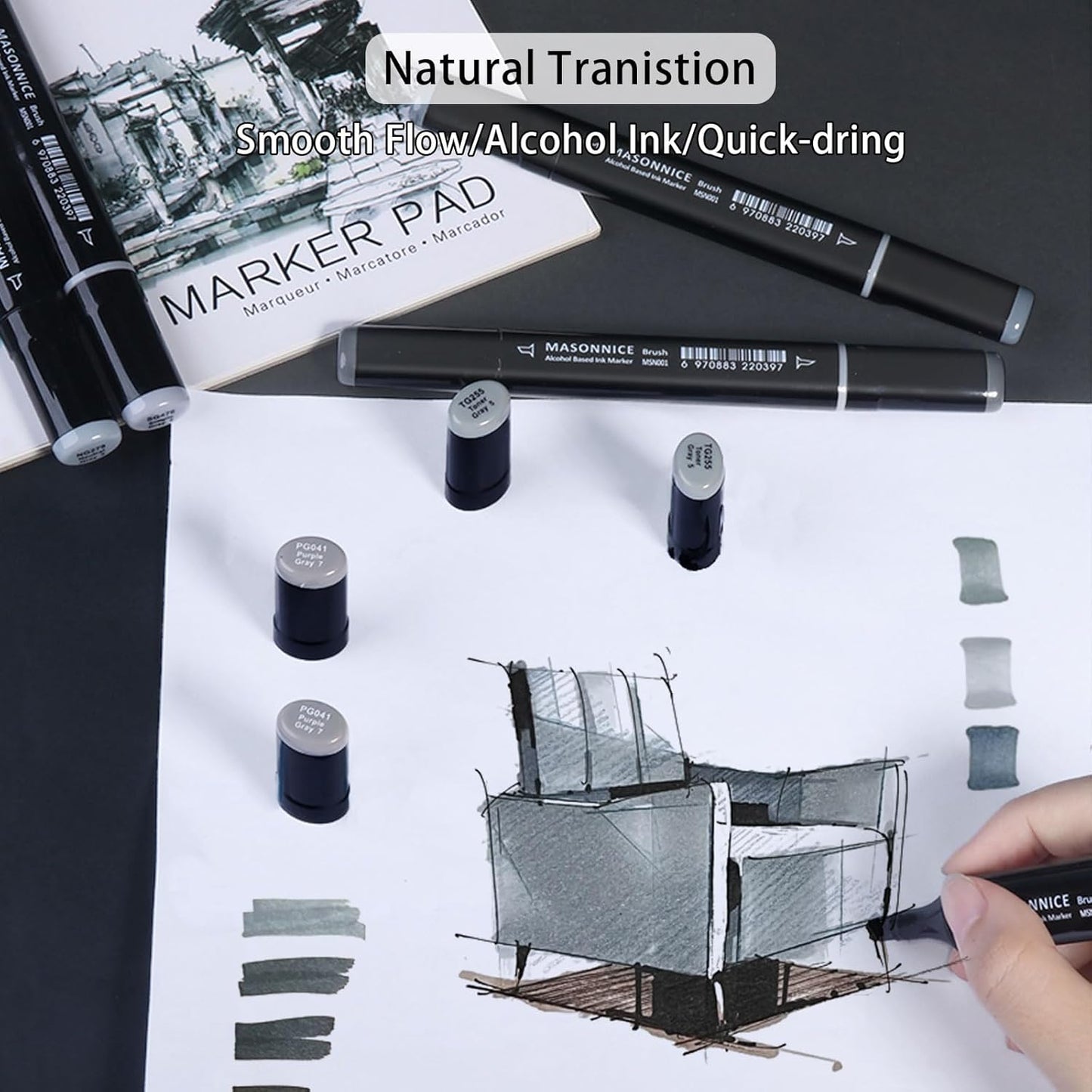 Gray Grey Alcohol Markers Brush Tip, 30pc Warm Neutral Cool Grey Markers Set for Adults Artist Coloring Book Shading Layering Drawing Sketching Brush Chisel Tips Gifts