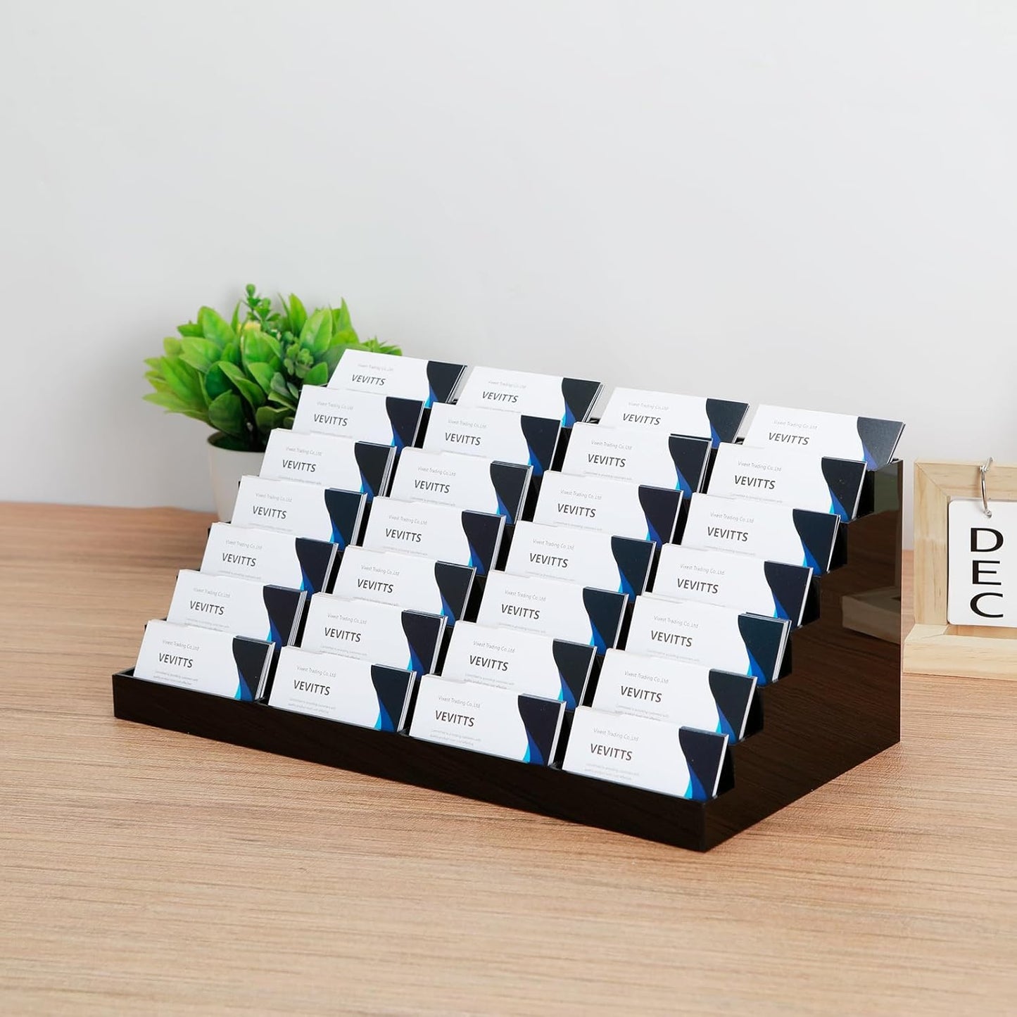 Acrylic Business Card Holder for Desk Multiple Business Card Holders 28 Slot 7 Tier Large Business Card Organizer Business Card Display Rack Black Plastic Business Card Stand for Home Office