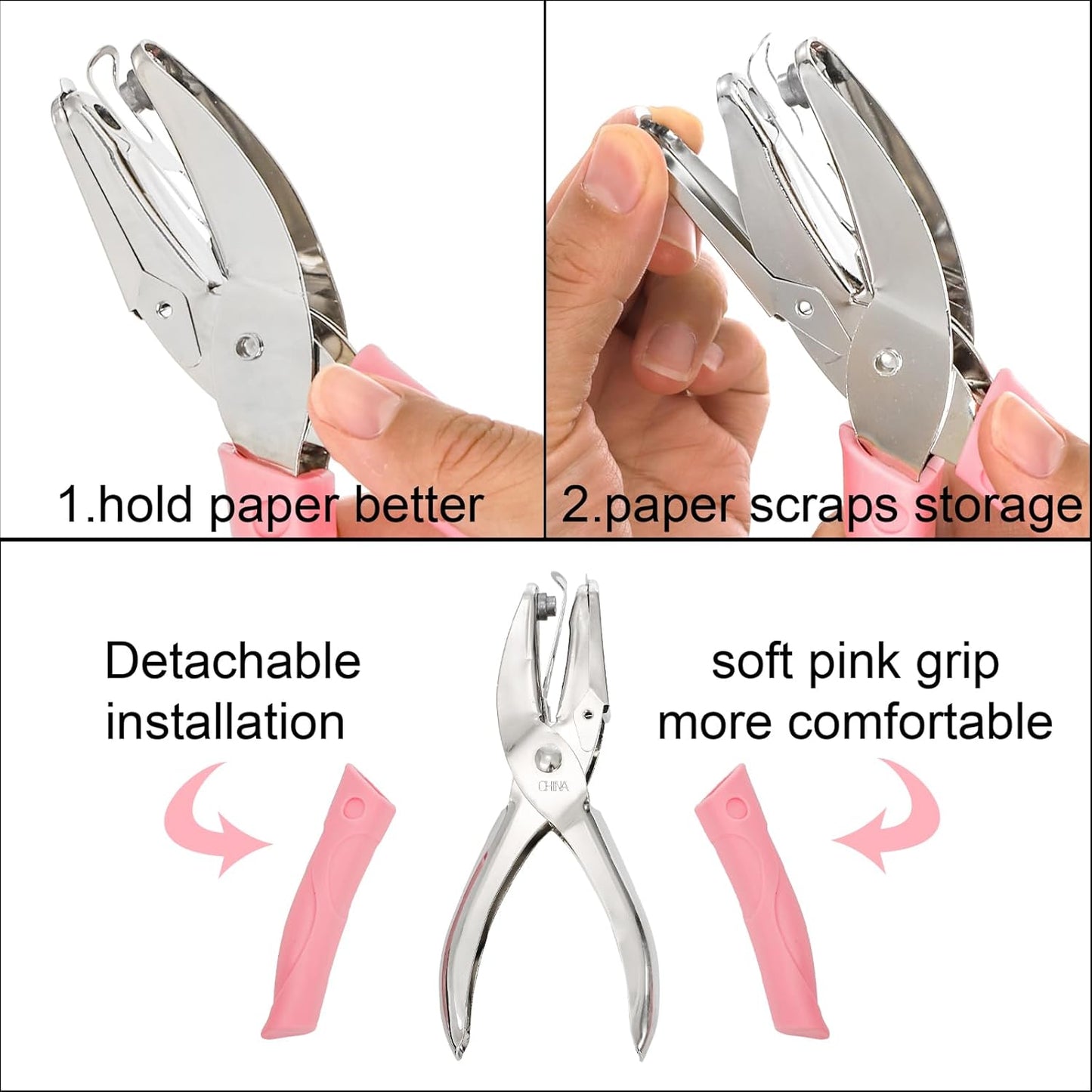 Jucoan 5 Pack Single Hole Punch Metal Handheld Small Hole Puncher with Soft Grip, Star Heart Circle Shape Paper Puncher for DIY Craft Tags Greeting Cards Scrapbook, 1/4, 1/8, 1/16 Inch Hole Punch
