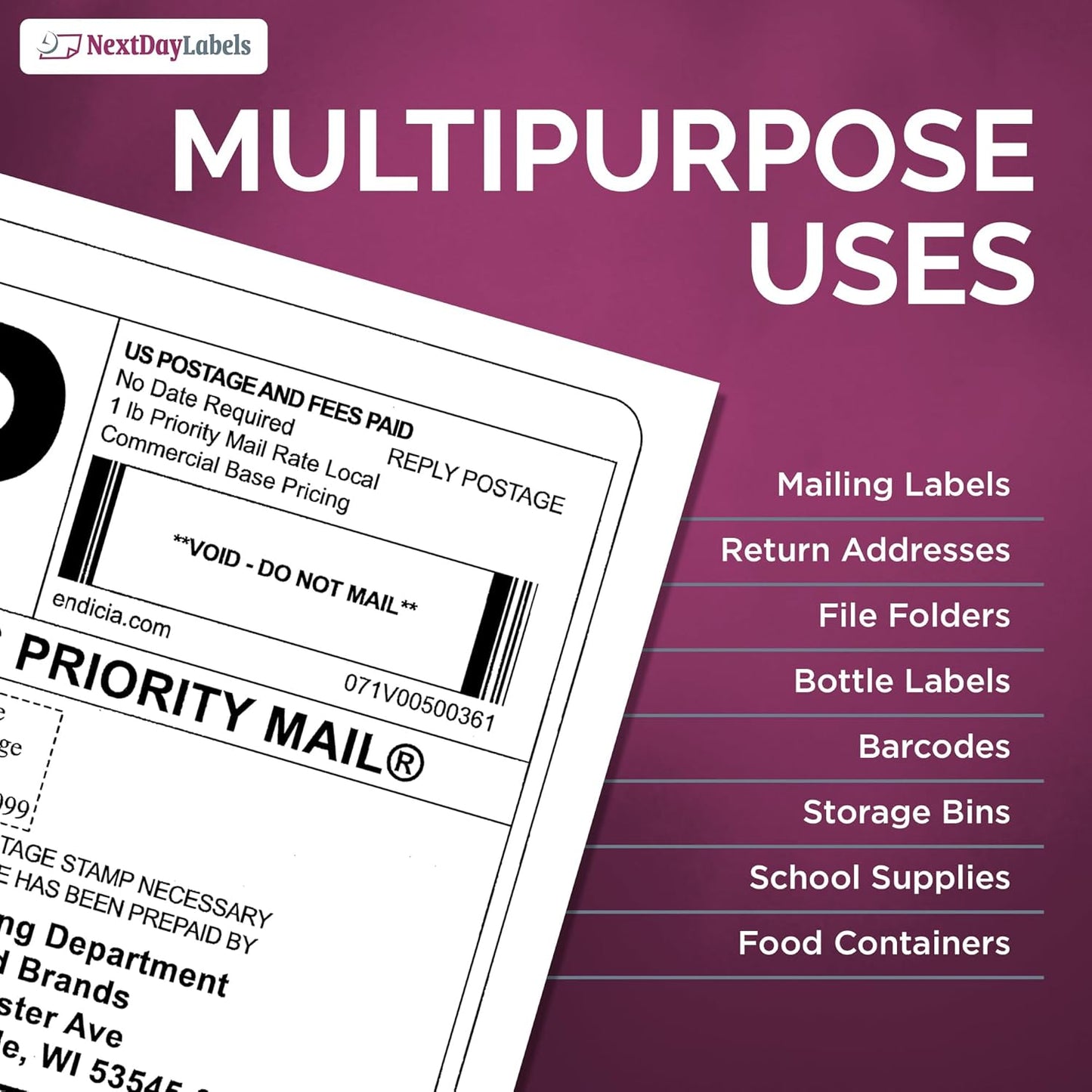 NextDayLabels - Full Page Labels 8.5 x 11 - White Shipping Labels - 8.5 x 11 Label Paper for Printer - Large Blank Matte Sticker Printer Paper - Laser/Inkjet Printer Labels (1 Per Sheet, 100 Labels)