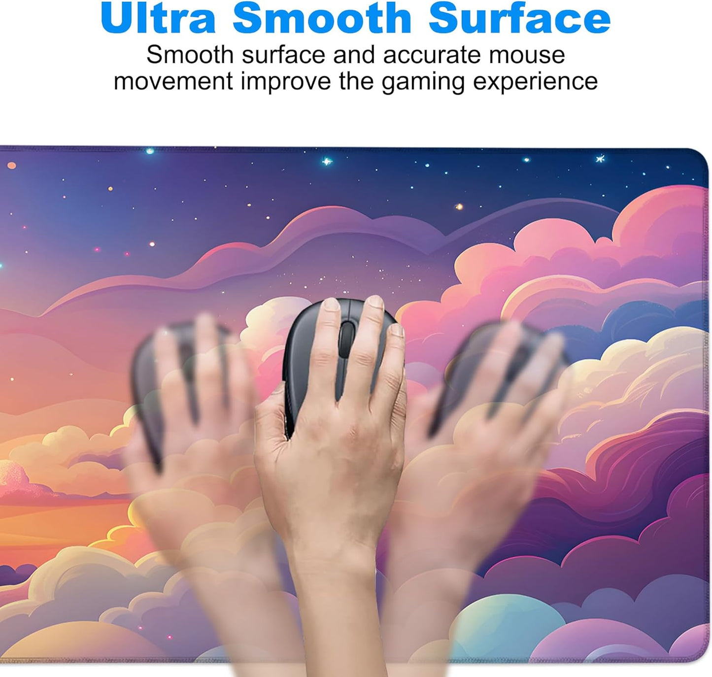 Desk Mat, Kawaii Moon Cloud Star Sunset Sky Large Gaming Mouse Pad with Non-Slip Base Stitched Edges,Desk pad for Keyboard and Mouse Home Office 35.4"x15.7"