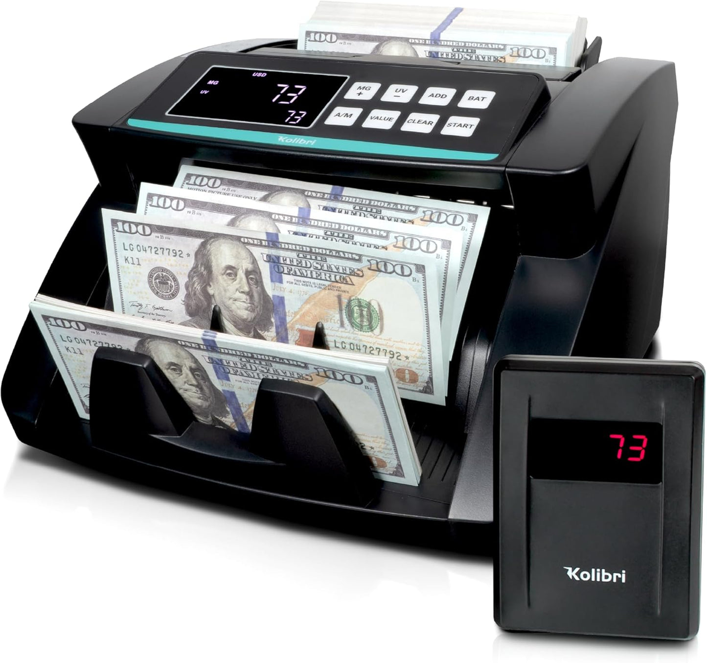 KOLIBRI Money Counter Machine with Advanced Fake Detection & LCD Display | 1,500 Bills per Minute Single-Denomination Cash Counter | Bill Counter Machine (US Customer Support)