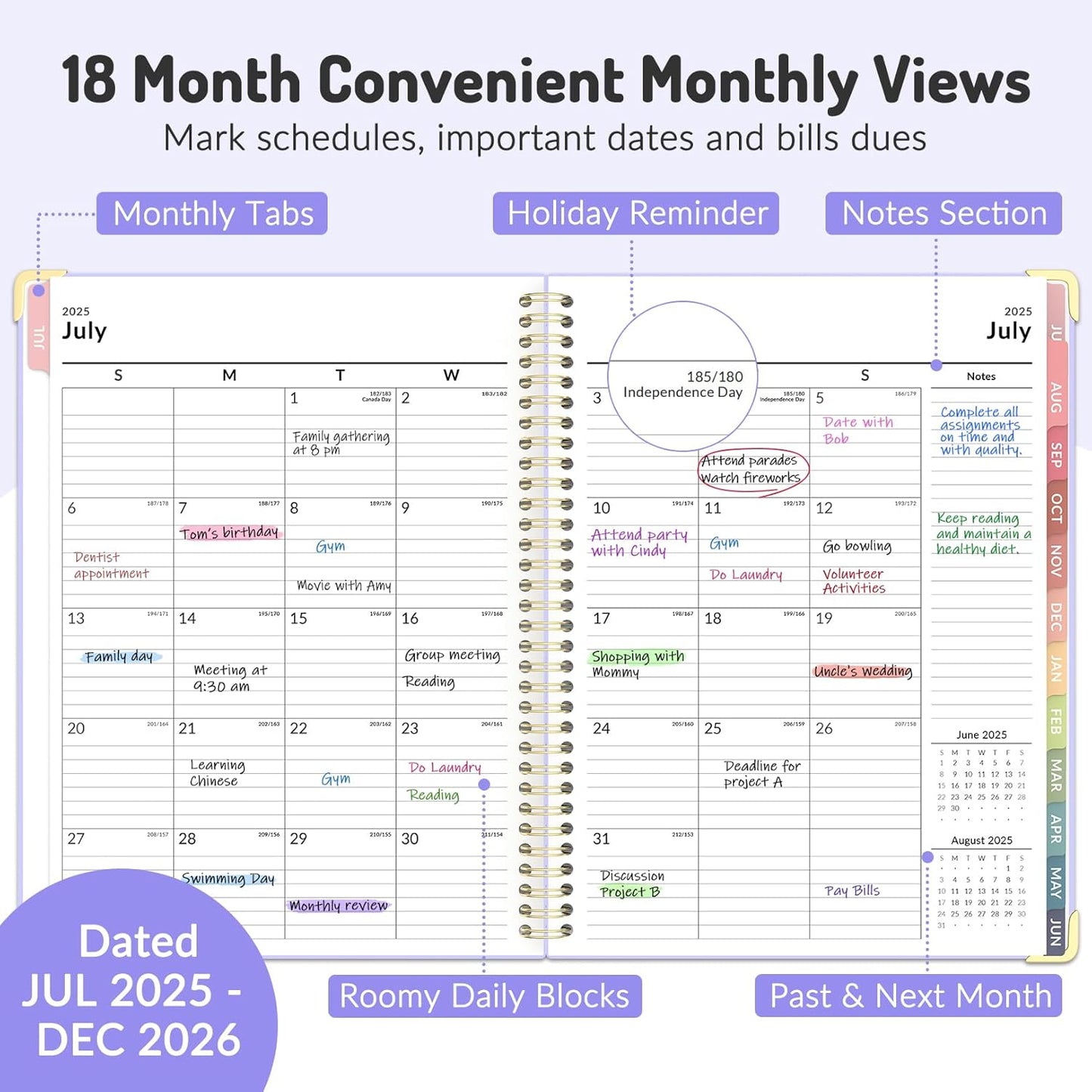 Jul 2025 - Dec 2026 Planner, Forvencer Academic Planner 2025-2026, 18 Month Daily Planner, 8.5" x 11", Weekly & Monthly Agenda Book, Hardcover Calendar Book, School Supplies for Student Teacher, Classic Blue