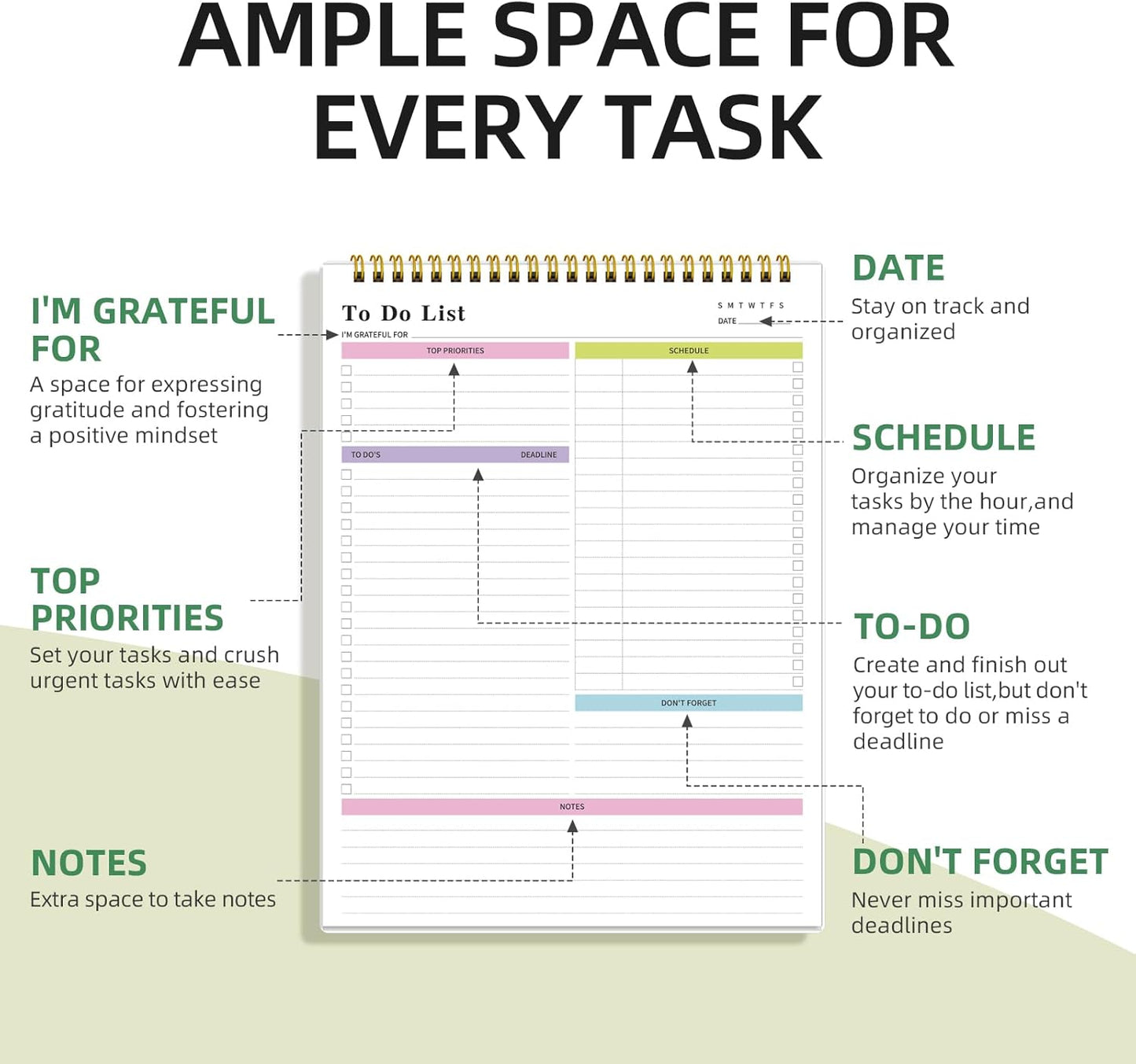 To Do List Notepad Undated, Daily To Do List Notebook (8.5"x 11") Spiral Daily Task Hourly Schedule Planning Pad with Checklist Suitable for Office, Home and School 104 Pages