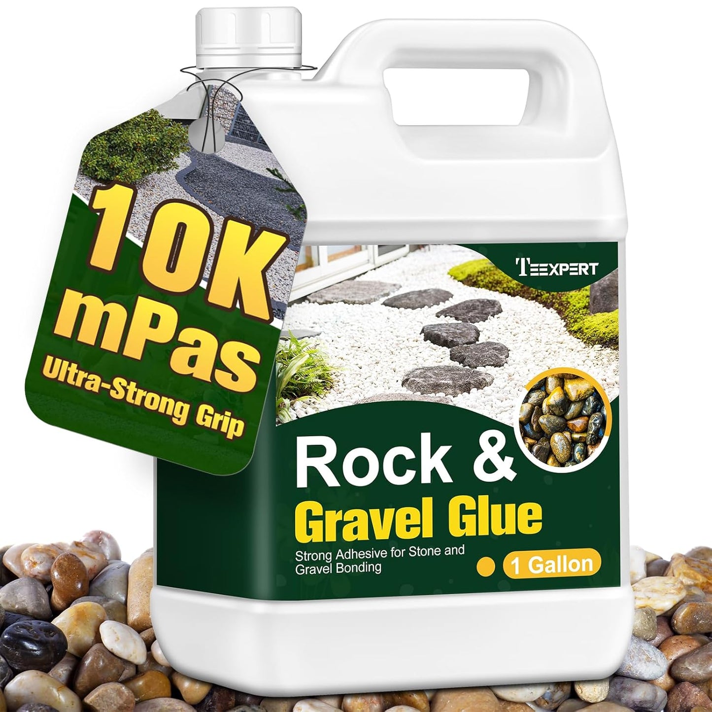 Teexpert 1 Gallon Rock Glue for Landscaping – Strong Pea Gravel Binder & Stone Adhesive for Walkways, Yards, Patios, and Driveways