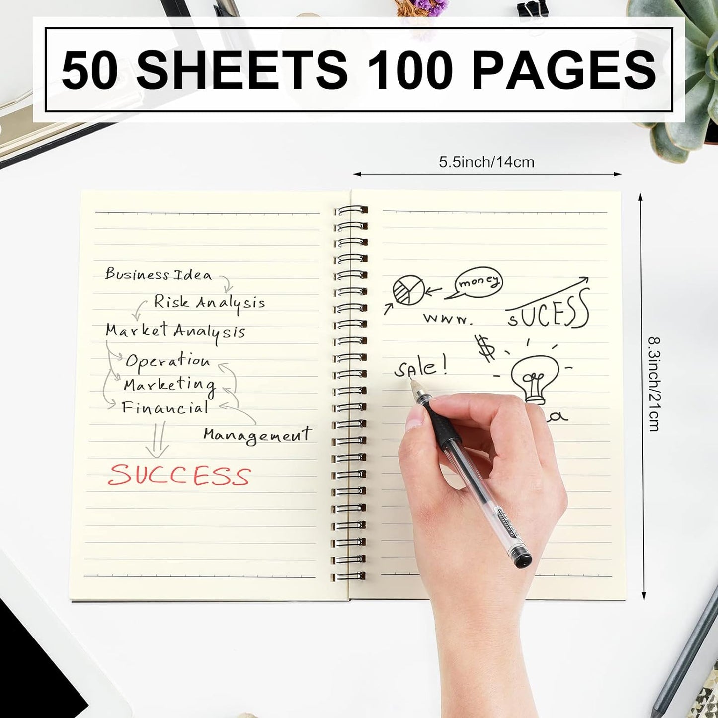 Yahenda Spiral Notebook Bulk A5 Journal Lined 8.3'' x 5.5'' Writing Composition Paper Small Notepad Subject Notebook for Students Office Business Back to School Supplies(Black,72 Pcs)