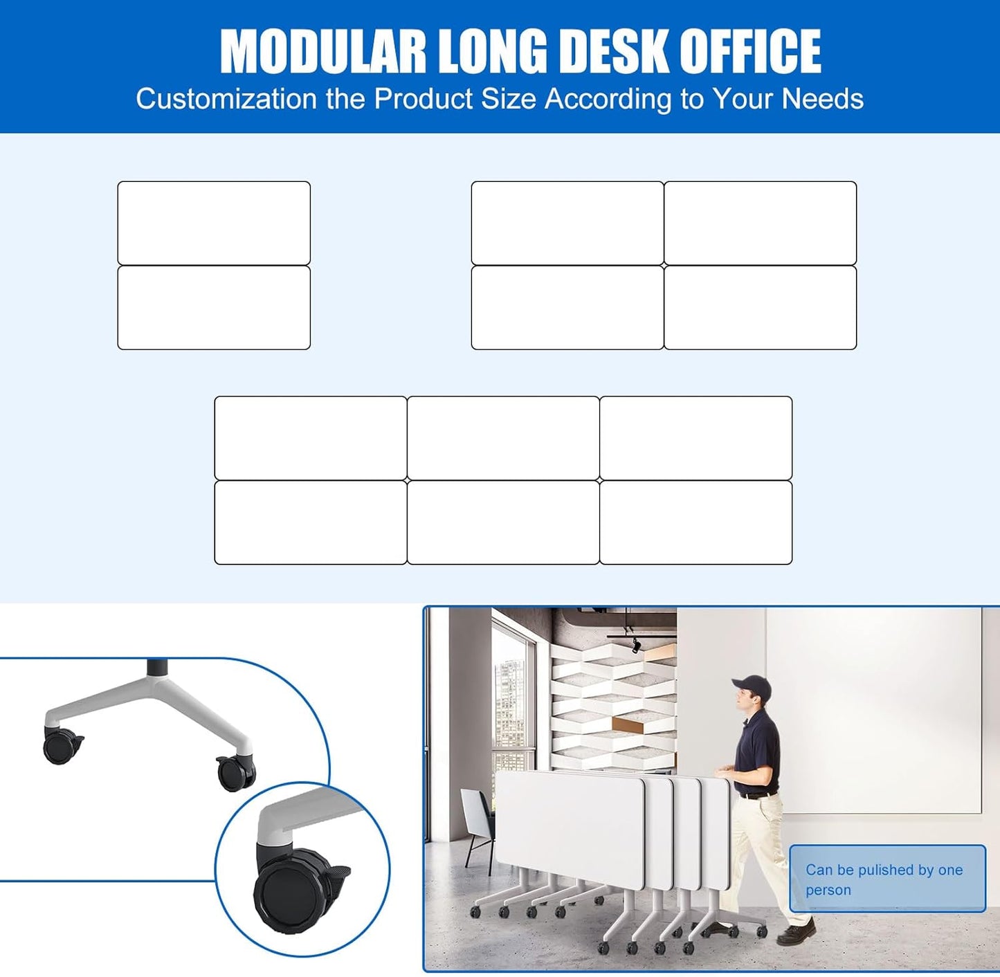 Conference Table, Folding Conference Desk Modern White, Seminar Table with Wheels, 2-10 People for Office, Meeting Break Room (6, 1915, 47IN)