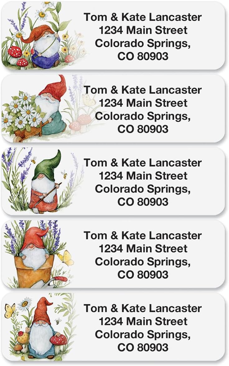 Colorful Images Forest Gnomes Rolled Personalized Return Address Mailing Labels with Dispenser, Customize with Name & Shipping Address, 500 ¾” x 2½” Self Adhesive, Easy Peel Label Roll
