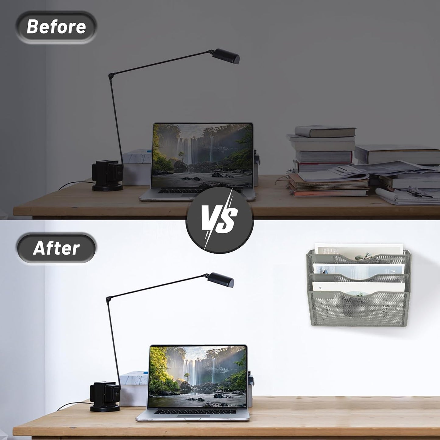 EASEPRES 3 Pocket Mesh Hanging Wall File Organizer, Wall Mounted Mail Paper Document Folder Holder, Clipboard Storage Organization Magazine Rack with Nametag Label for Office Home School, Gray