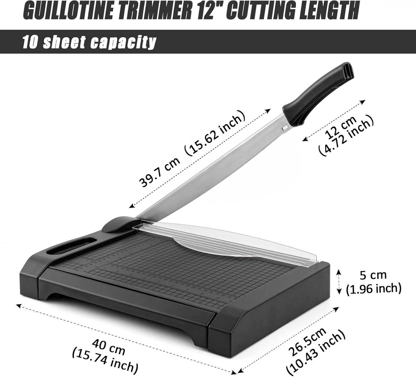 TIANSE Paper Cutter 3 in 1 Paper Trimmer Guillotine with Safety Blade Lock 5 to 10 Sheet Capacity Paper Cutting Board for Home Office School