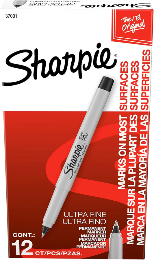 Sharpie Permanent Markers Ultra Fine Tip Markers Set Quick Drying And Fade Resistant Artist Marker For Wood Plastic Paper Metal And More Drawing Coloring And Poster Marker Black 12 Count