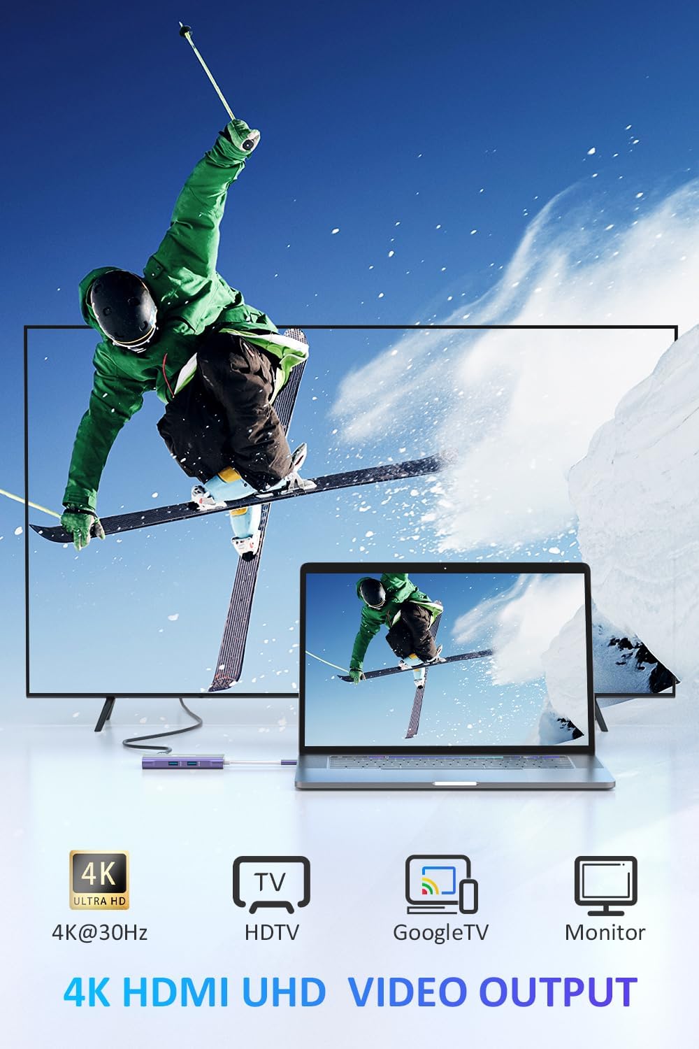 UtechSmart USB C Hub, Ethernet Multiport Adapter 6 In 1 USB C to HDMI Dock Compatible for Macbook Pro/Air, Chromebook, Dell XPS, HP and Type C Devices (Gigabit Ethernet 100W PD 4K HDMI USB 3.0) Purple