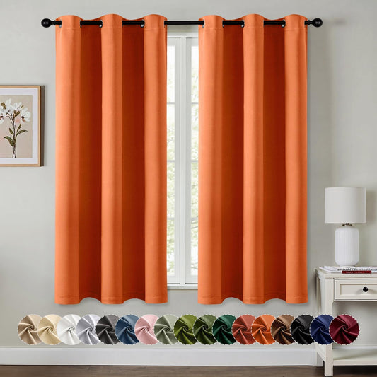 MIULEE Orange Blackout Curtains - Bedroom Window Treatment Fall Curtains Thermal Insulated Room Darkening Drapes for Living Room Kitchen Grommet Light Blocking Drapery, 40 x 54 Inches Long, 2 Panels