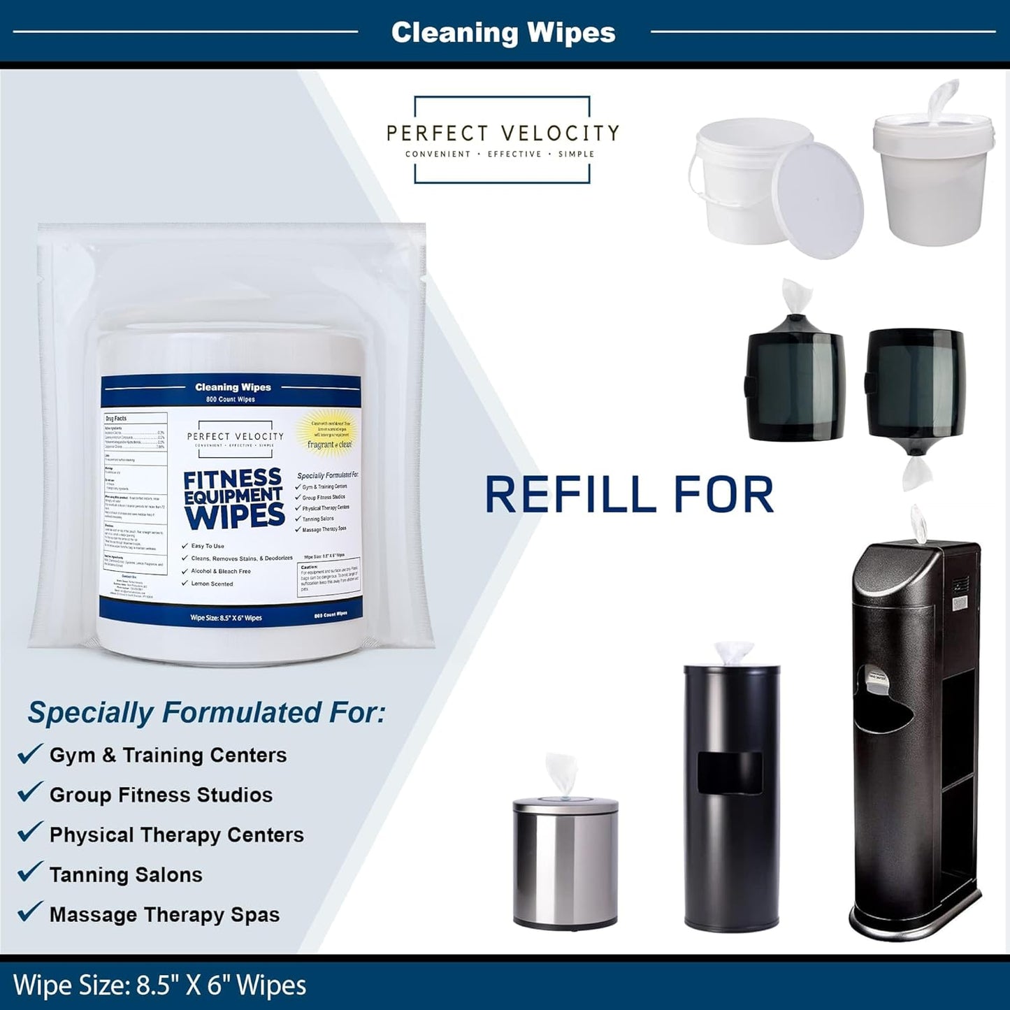 Fitness Gym Equipment Wipes - 4 Rolls of 800 Pre-Moistened Cleaning Refill Wet Wipes - For Upwards and Downwards Dispensers