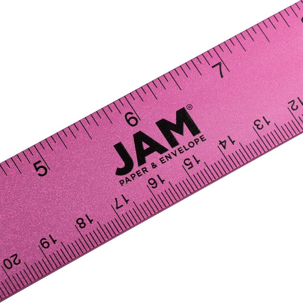 JAM PAPER Strong Aluminum Ruler - 12 Inch - Metal Ruler with Non-Skid Cork Backing - Fuchsia Metallic - Sold Individually
