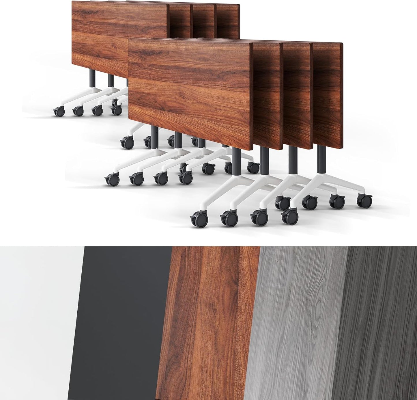 Conference Room Table, Folding Conference Tables,Thicken Grey Tabletop,Flip Top Wooden Seminar Meeting Room Table for Conference Room Offices (8, Walnut, 61.0“)