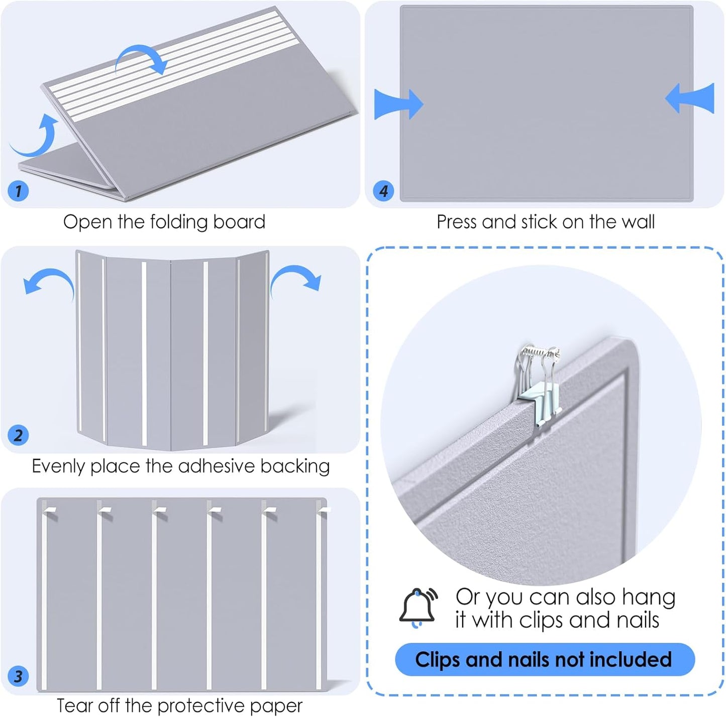 MaxGear Extra Large Bulletin Board 72" x 48", Foldable Felt Board Vision Board Supplies, Cork Board for Office, Home, School, Small Pin Boards for Walls Decorative Display Board Moonlight Gray