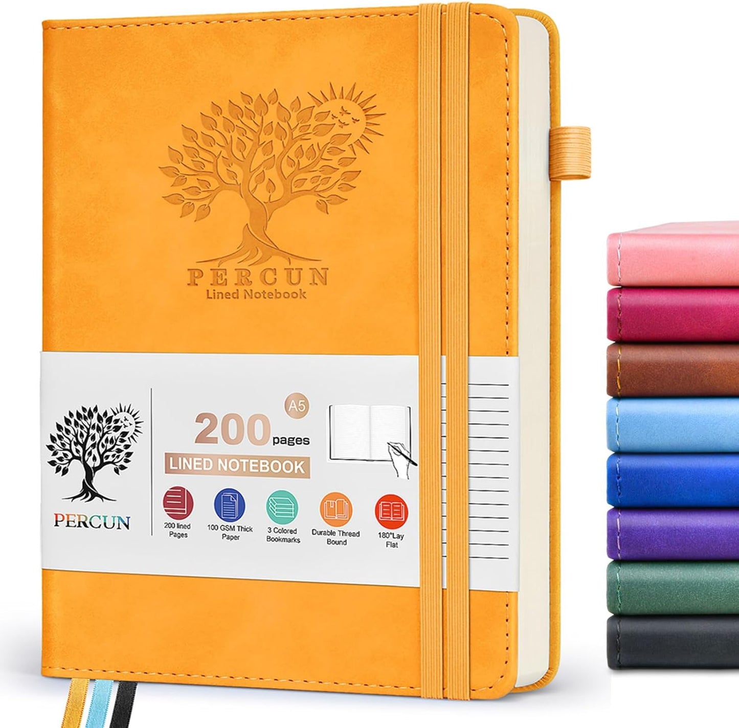 Lined Journal Notebook for Men & Women,200 Pages A5 Hardcover Leather Notebook (5.9"x8.5"), Travel Journal for Work, School, Business Writing, Note Taking, Notepad Diary (Yellow)