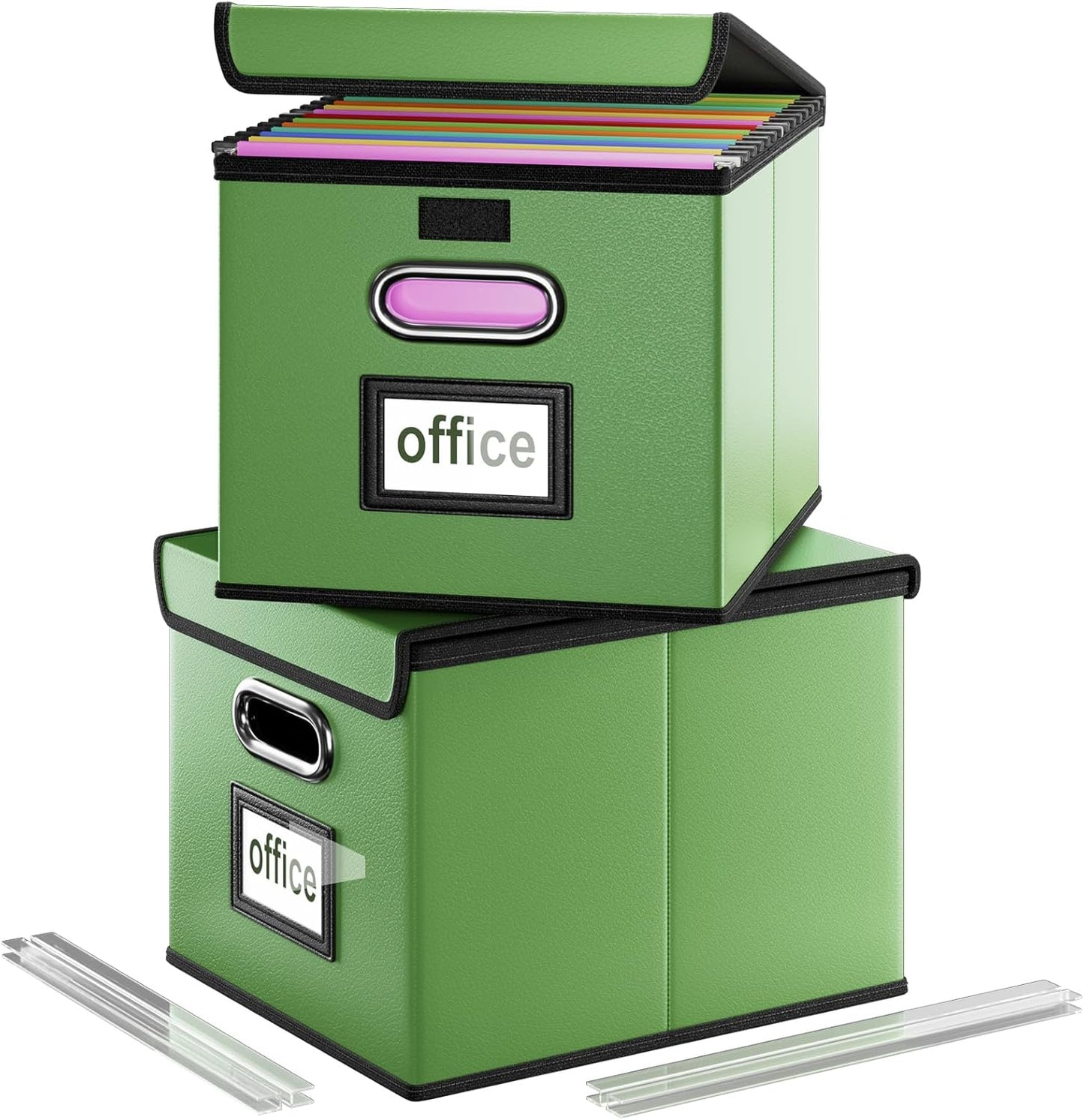 Huolewa Portable Leather File Organizer Storage Boxes, Collapsible File Folder Organizer Boxes with Lids, Document Organizer, Decorative Filing Box Cabinet for Letter/Legal File Folder Storage