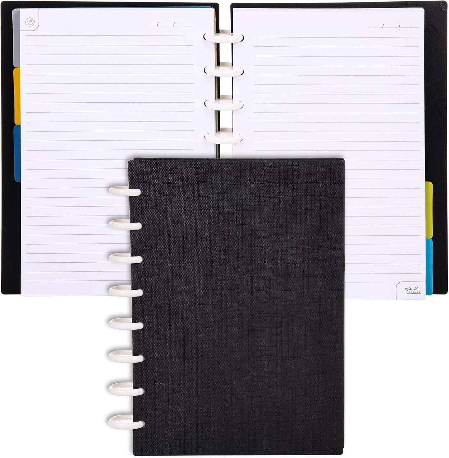 Talia Discbound Notebooks, Planner, Customizable, (Black, Junior (5.5in x 8.5in))