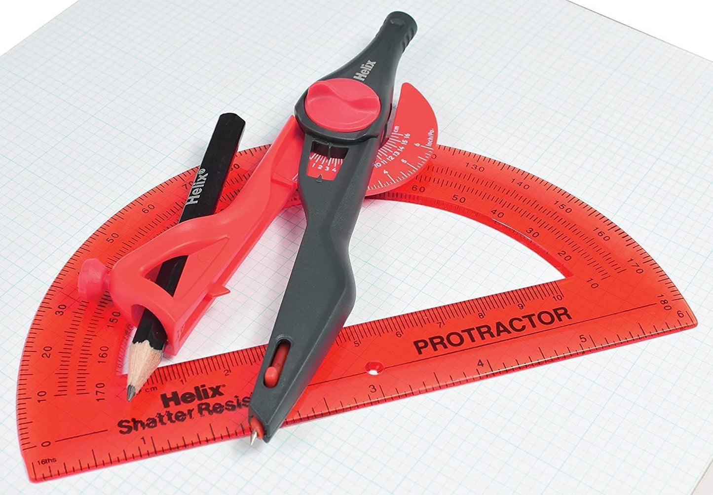 Helix - Plastic Locking Compass and Protractor - 2 Piece Set - Geometry, Drafting & Drawing