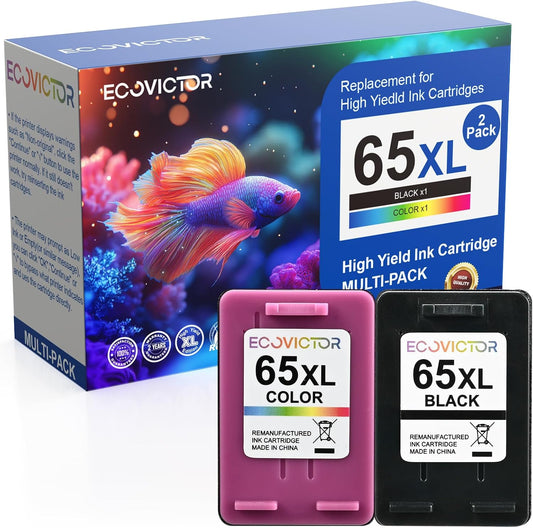Eco-Friendly Remanufactured Ink Cartridge Replacement for HP Ink 65 XL 65XL Black and Color Combo Pack for 5055 5052 5010 5070 5014 3755 2655 3720 3722 3723 3752 3758 2652 2624 2640 Printer