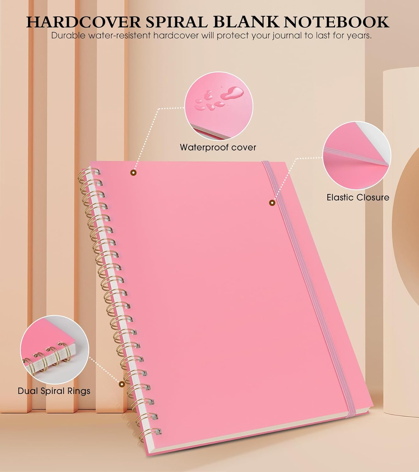 Blank Spiral Notebook Journal 8.5” x 11”, A4 Large Pink Sketch Book for Women Men, 100 GSM Blank Paper Drawing Notebook, Plastic Hardcover Spiral Bound Sketchbook for Sketching Work School Writing