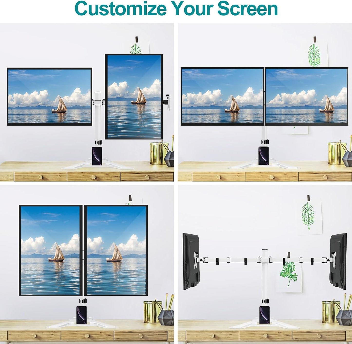 MOUNT PRO Dual Monitor Stand, Free-Standing Full Motion Monitor Desk Mount Fits 2 Screens up to 27 inches,17.6lbs with Height Adjustable, Swivel, Tilt, Rotation, VESA 75x75 100x100,White