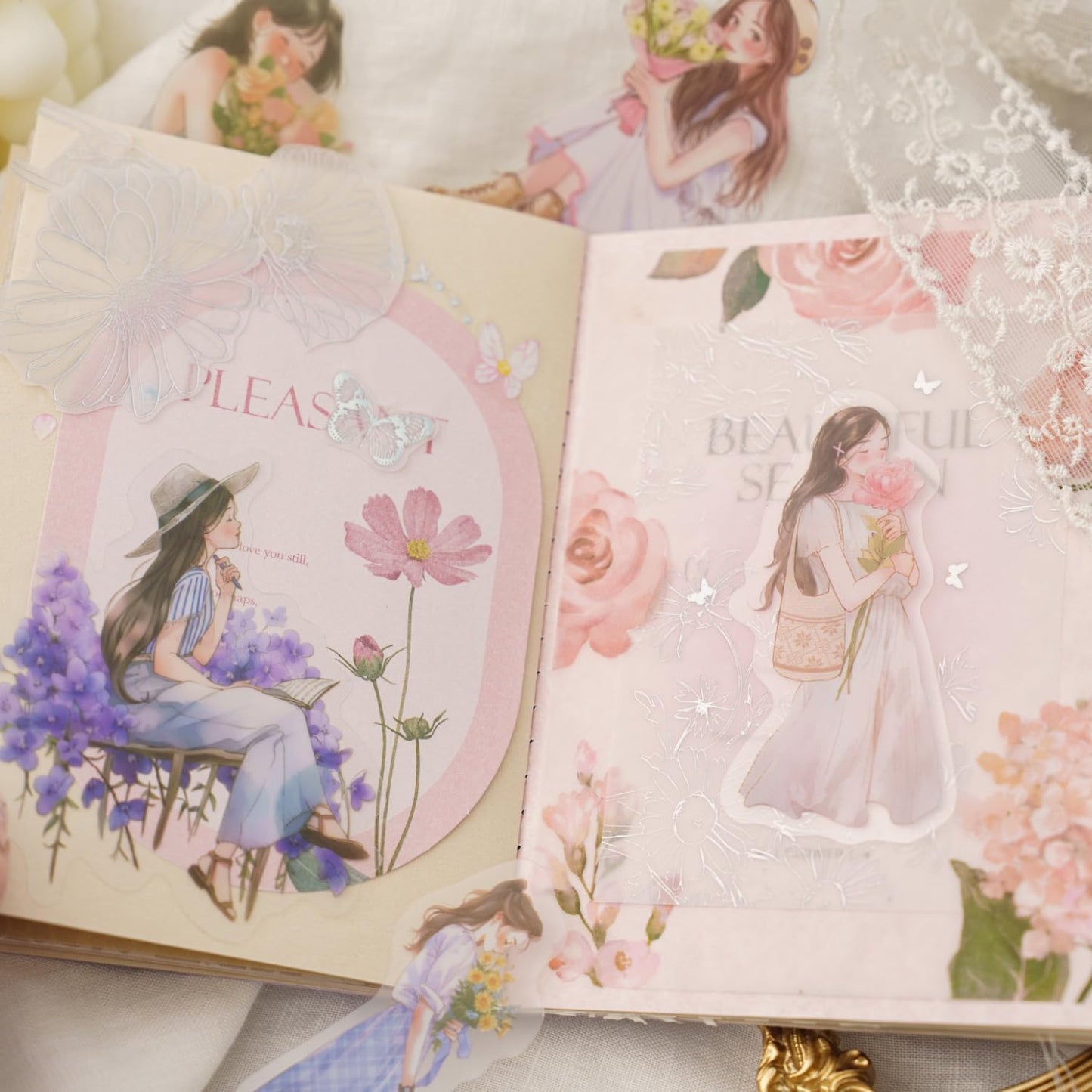 Alideco 120pcs Scrapbook Stickers Kawaii Fresh Sweet Girls People Journaling Scrapbooking Junk Journal Crafts Embelishment Decoration Diary Stickers（huaerzilianqu）