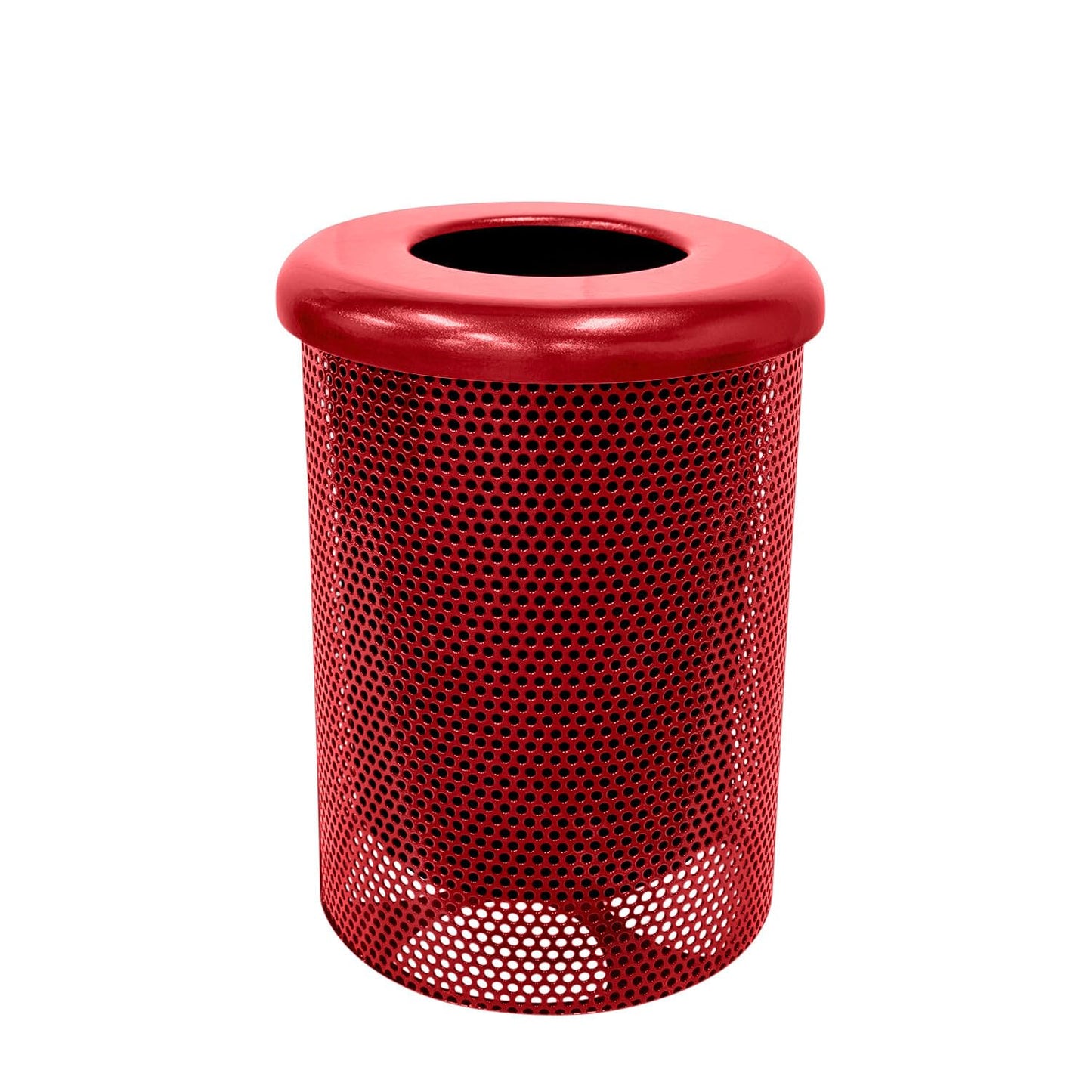 RFT-P-TXTRED Heavy Duty Round Trash Receptacle with Flat Top, Liner Included, 32 Gallon, Textured Red, Made in America