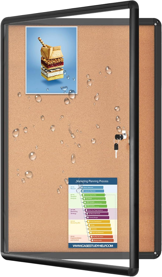 Magula 36"x24" Enclosed Cork Bulletin Board Tamper-Proof Dispaly Case, Black Aluminium Frame, Shatter Resistant Lockable Bulletin Board, Enclosed Cork Board for School, Office,Commercial,Hospital etc