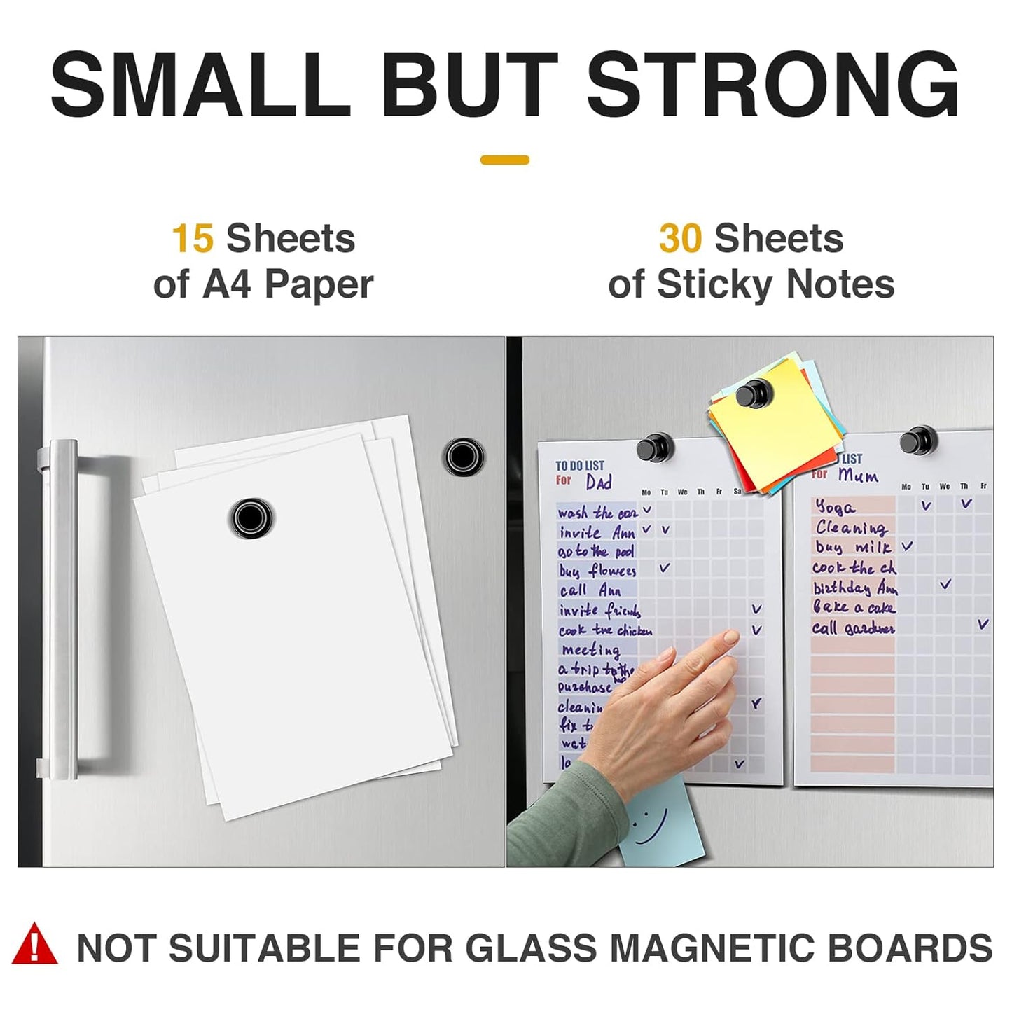 MIKEDE Fridge Magnets, 15Pcs Strong Neodymium Push Pins for Whiteboard, Black Refrigerator Magnets for Office, School, Classroom, Kitchen