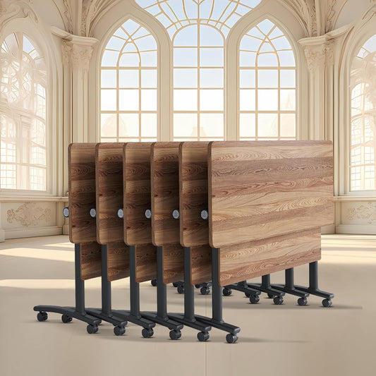 Conference Room Table with Flip-Top Design for Dynamic Meetings, Business Table Computer Desk with Heavy-Duty Frame,Foldable Seminar Meeting Tables for Home Office (6, C, 61IN)