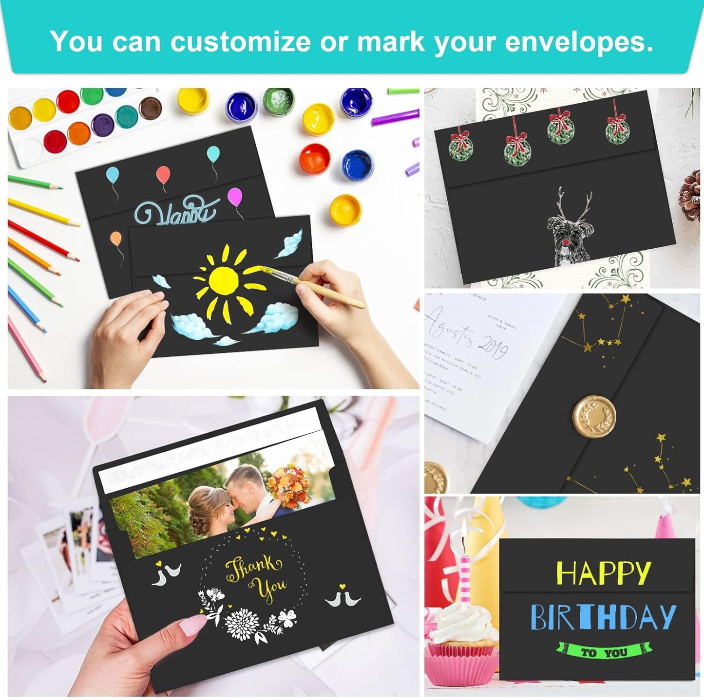 70 Packs A2 Black Envelopes for 4.5x5.5 Cards, Invitations, Photos, RSVP, Greeting Cards - Self-Seal Postcard Envelopes