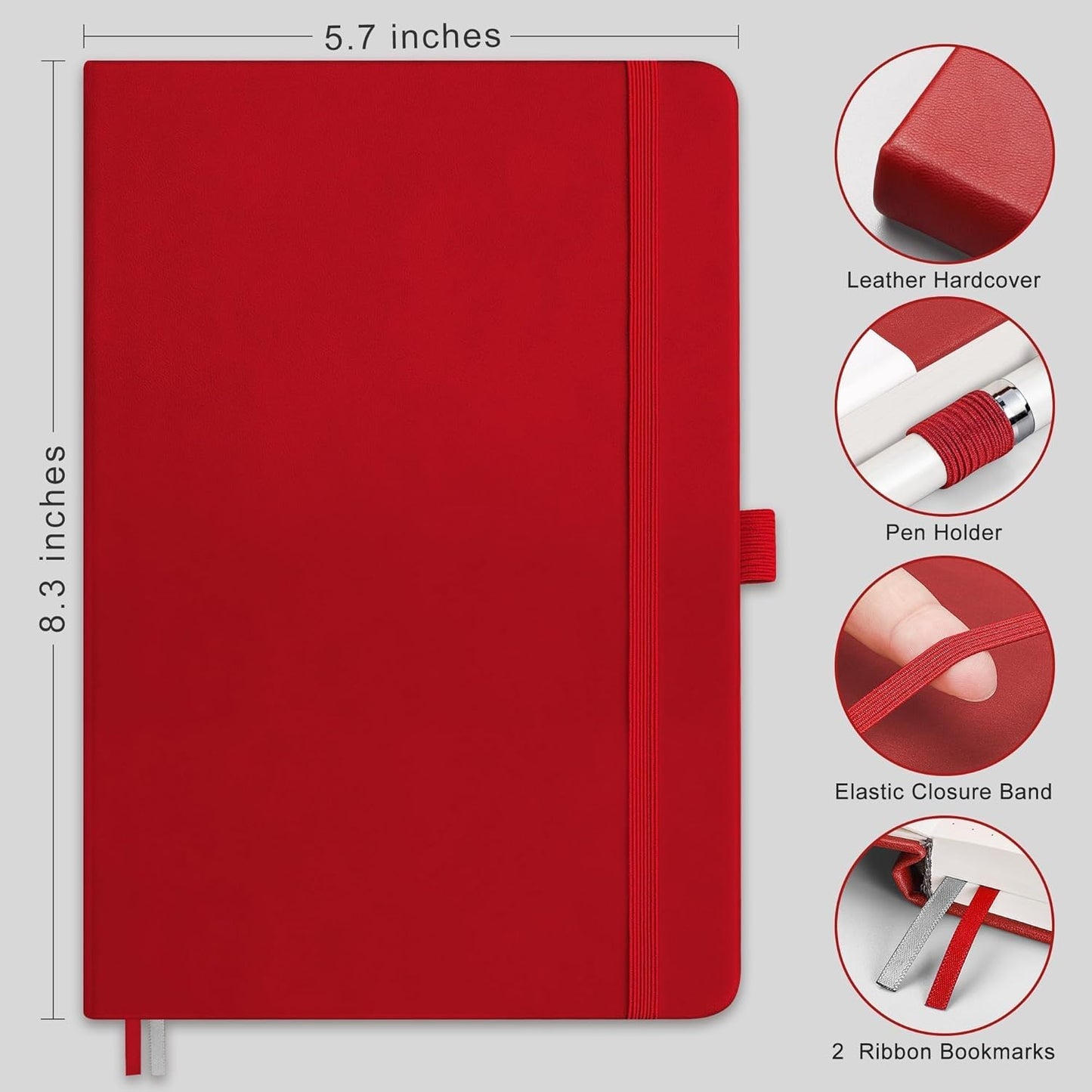 RETTACY Blank Journal Notebook, 2-Pack, 192 Pages per Pack, A5 Medium Size (5.7'' x 8.3''), Leather Hardcover, 100 GSM Thick Paper, for Sketching, Drawing, Painting (Black & Red)
