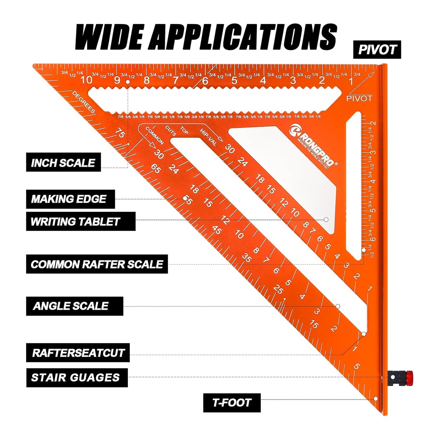2pcs Rafter Square, 12-inch & 7-inch Carpenter Sqaure Set with Woodworking Pencil, Carpenter Measuring Layout Tool, Aluminum Alloy Triangle Ruler for Woodworking- Imperial