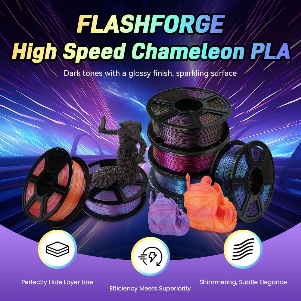 FLASHFORGE Chameleon Gradient Rapid PLA Filament Burnt Titanium & Abyssal Rede, High Flow Speedy Filament 1.75mm Max 500mm/s Fast Printing, Displays Shimmering Effects from Various Angles and Light