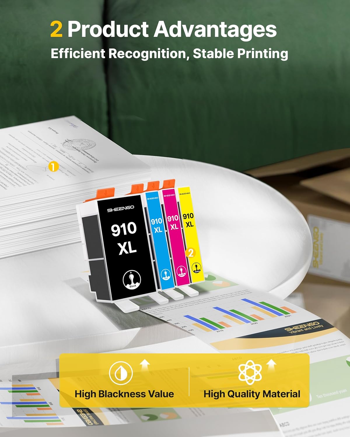 910XL Ink Cartridges for HP Printers (4 Pack) Replacement for HP 910XL Ink Cartridges Combo Pack Use for OfficeJet 8010 8020 Series, Pro 8020, 8030 Series Printer | Black Cyan Magenta Yellow