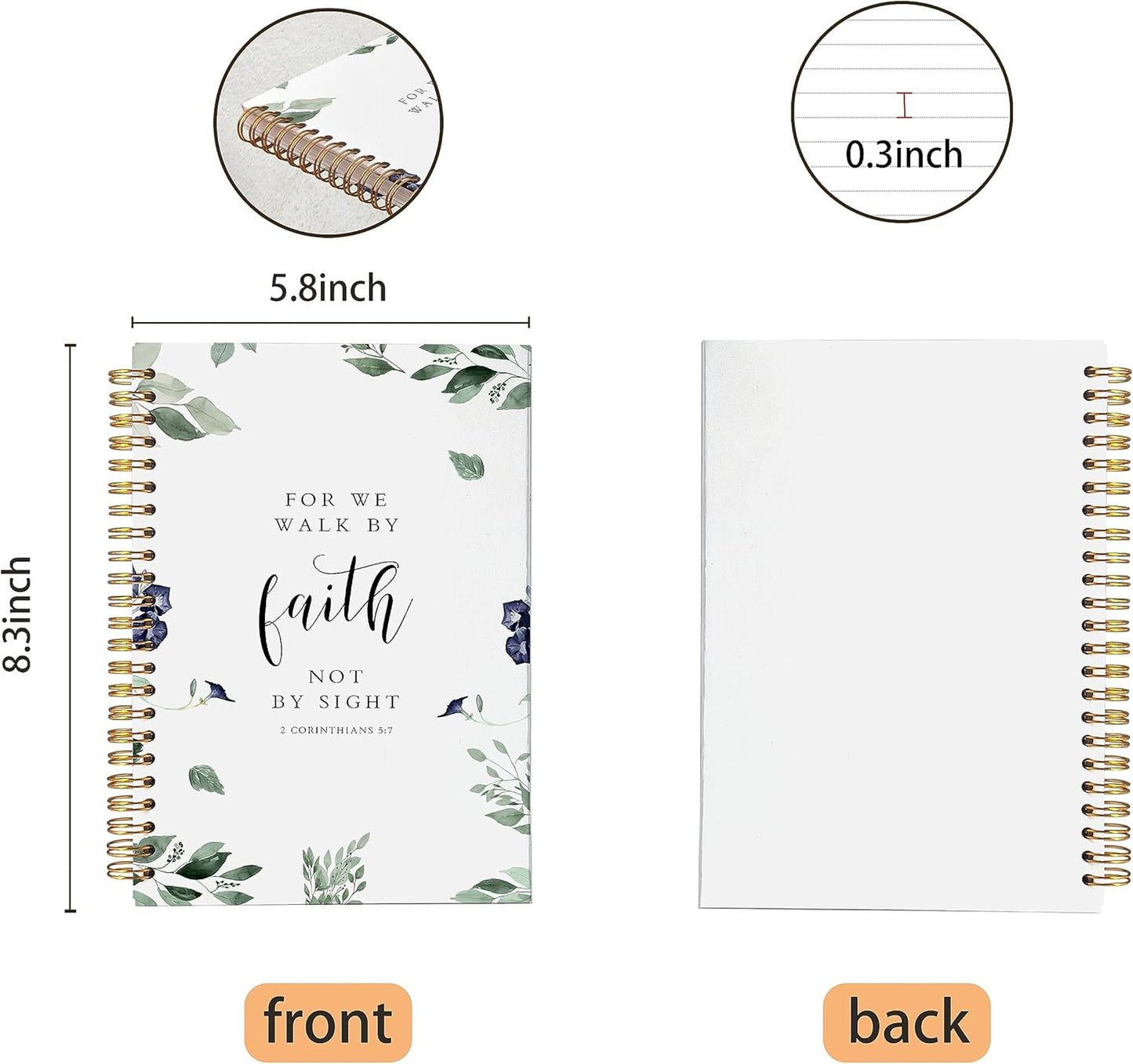 VNWEK Christian Notebook,Bible Journaling Notebook,Bible Journal,Church Notes Notebook,2 Corinthians 5:7 for Me Walk by Faith Spiral Notebook Journal 5.5x8.3 Inch,Christian Journals for Women