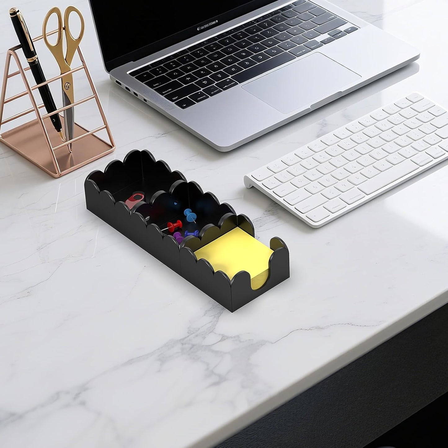 YAGELI Magnetic 3-in-1 Acrylic Sticky Note Holder Dispenser | Modern Desktop Organizer for 3x3 Post It Notes & Memo Pads with Non-Slip Base | for Productive Workspace at Office, Home or School | Black