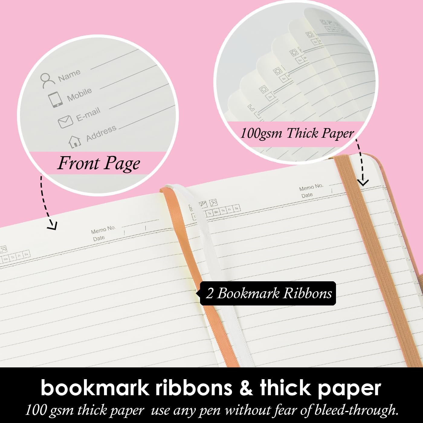 3 Pack Small Notebook 3.7" x 5.7" with Pen, Mini Pocket Size Journal Notepad 100GSM Thick Paper No Bleed, 408 Pages, Note Pad Note Book for Work, Champagne Gold