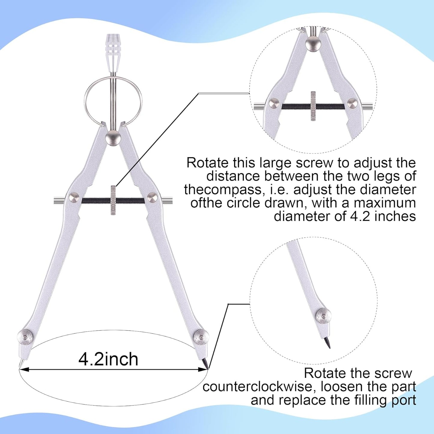 Compass and Protractor Set, Professional Drawing Compass Tool, Metal Compass with Extra Refills, Compass for Geometry and 6 Inch Math Protractors 180 Degree (Green)