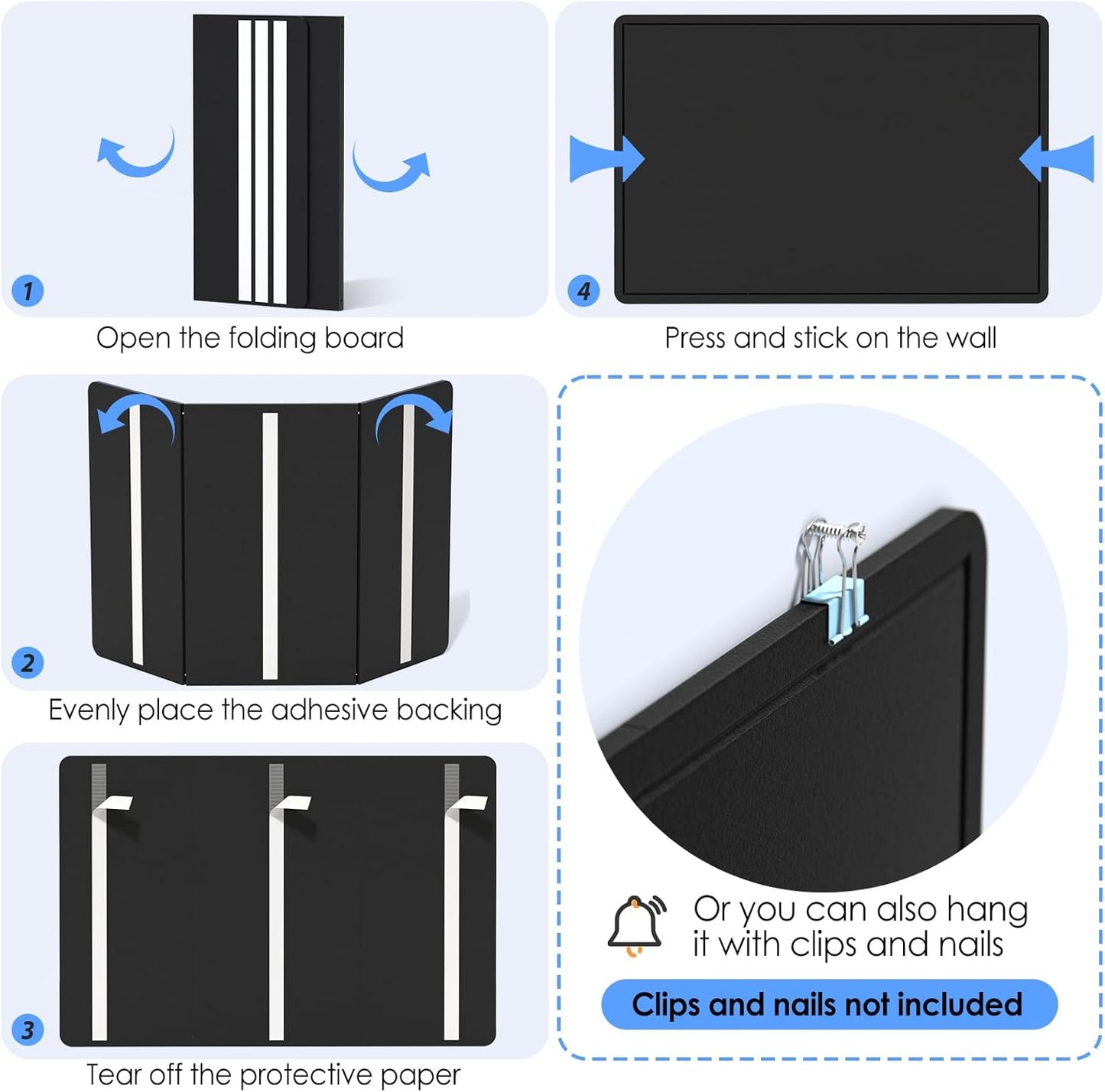 MaxGear Large Bulletin Board 36" x 24", Foldable Felt Board Vision Board Supplies, Cork Board for Office, Home, School, Small Pin Boards for Walls Decorative Display Board Black