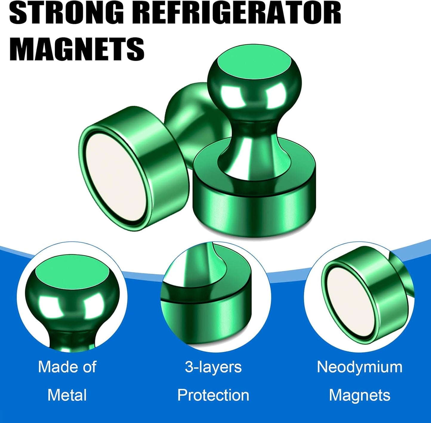 LOVIMAG Refrigerator Magnets, 20 Pack Fridge Magnets Green Strong Magnets for Whiteboard, Small Neodymium Magnets for Fridge, Ideal for Lockers, Kitchen, Office, Map,Home Decorative