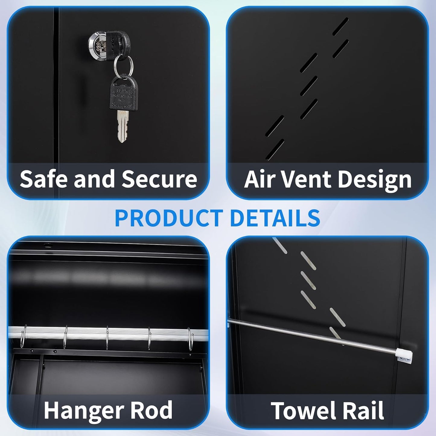 71'' Metal Storage Cabinet with Doors, Multifunctional Bathroom/Garage Lockable Steel Cabinet, Broom Closet Storage with Hanging Rod (Style-1)